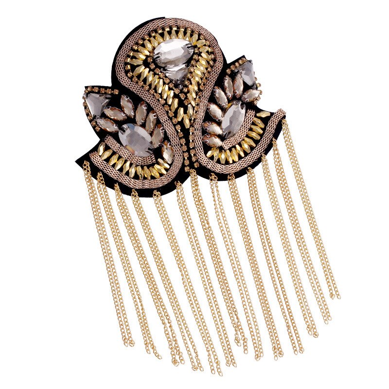 1PC Decorative Shoulder Pad Jewelry Tassel Rhinestones Gold Epaulettes Clothing Accessories Brooch Epaulet Shoulder Brooches