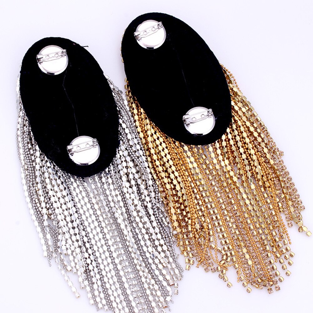 1PC Decorative Shoulder Pad Jewelry Tassel Rhinestones Gold Epaulettes Clothing Accessories Brooch Epaulet Shoulder Brooches