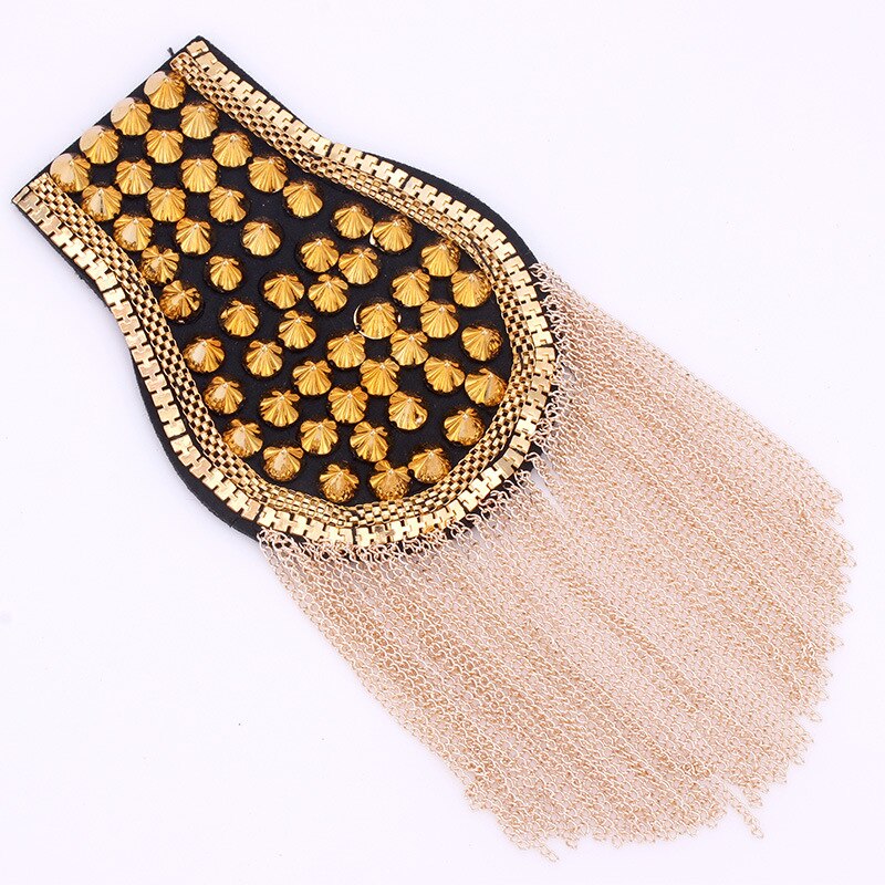1PC Decorative Shoulder Pad Jewelry Tassel Rhinestones Gold Epaulettes Clothing Accessories Brooch Epaulet Shoulder Brooches