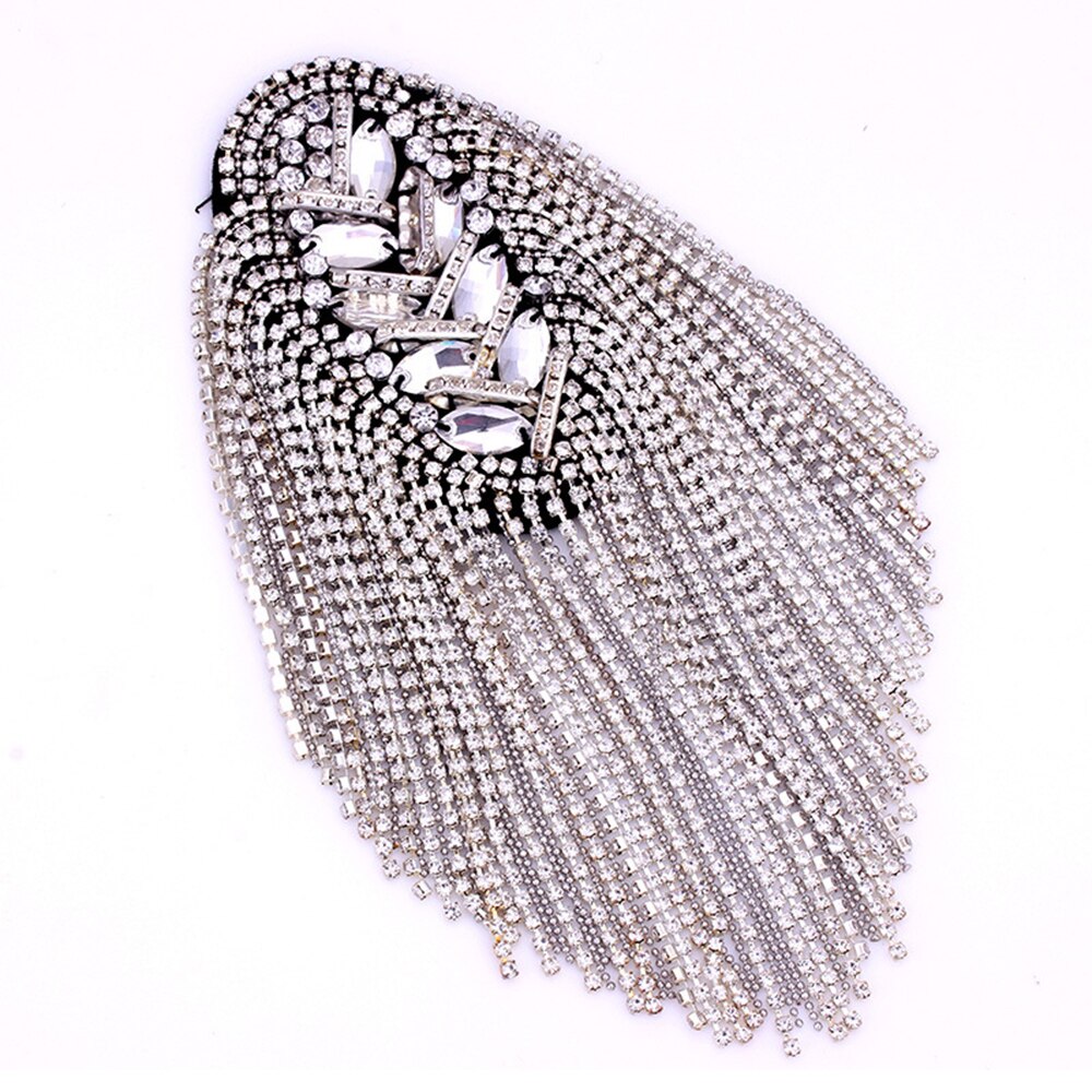 1PC Decorative Shoulder Pad Jewelry Tassel Rhinestones Gold Epaulettes Clothing Accessories Brooch Epaulet Shoulder Brooches