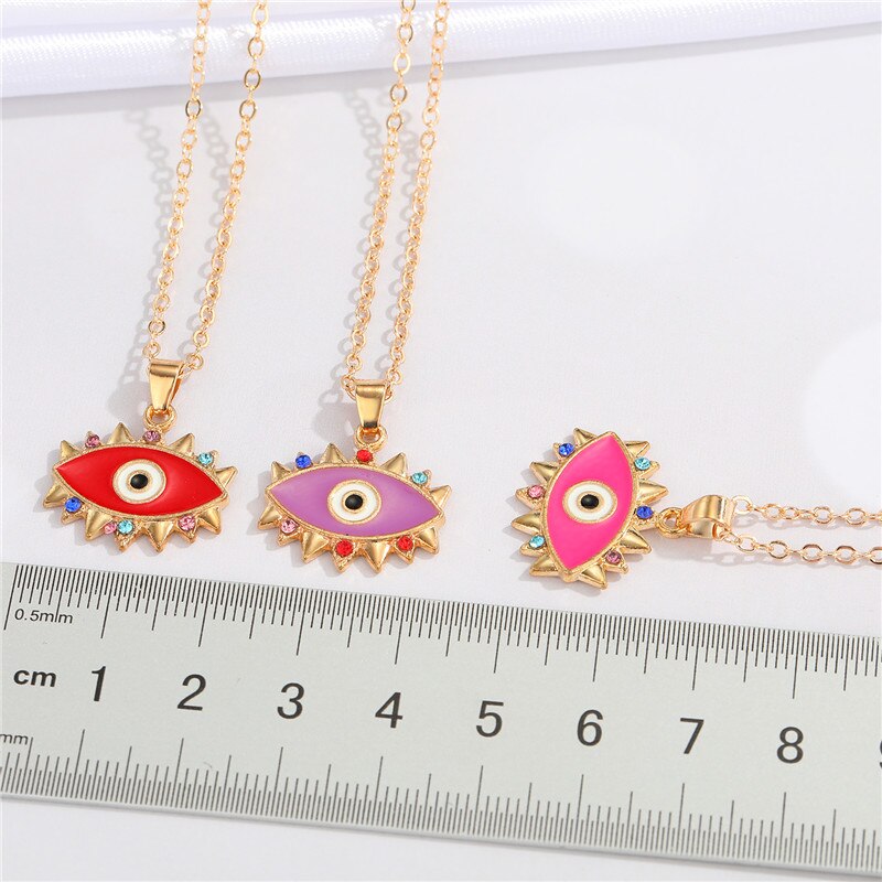 1PC Ethnic Colorful Evil Eye Necklace For Women Bohemia Enamel Rainbow Zircon Eyelashes Pendant Necklace Chain Jewelry N222