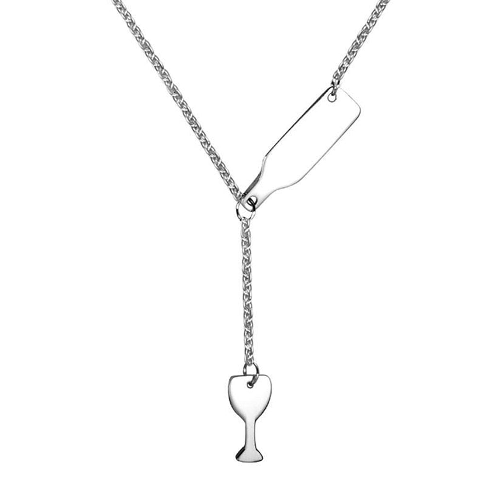 1PC Fashion Beer Cup Long Pendant Necklace For Women Wine Bottle Silver/Rose Gold Triangle Necklace Statement Jewelry