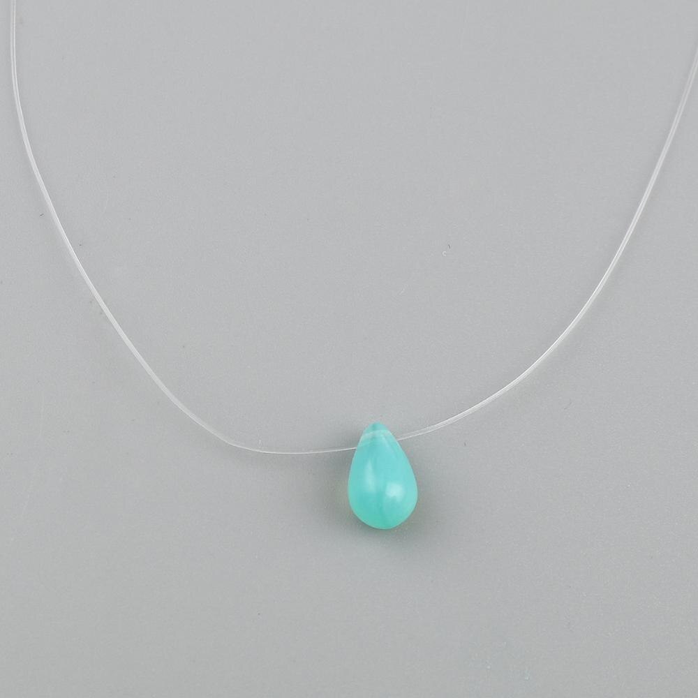 1PC Glass Colorful Drop Pendants Choker Necklace Invisible Fishing Line Chains Women Party Necklace Collar Jewelry
