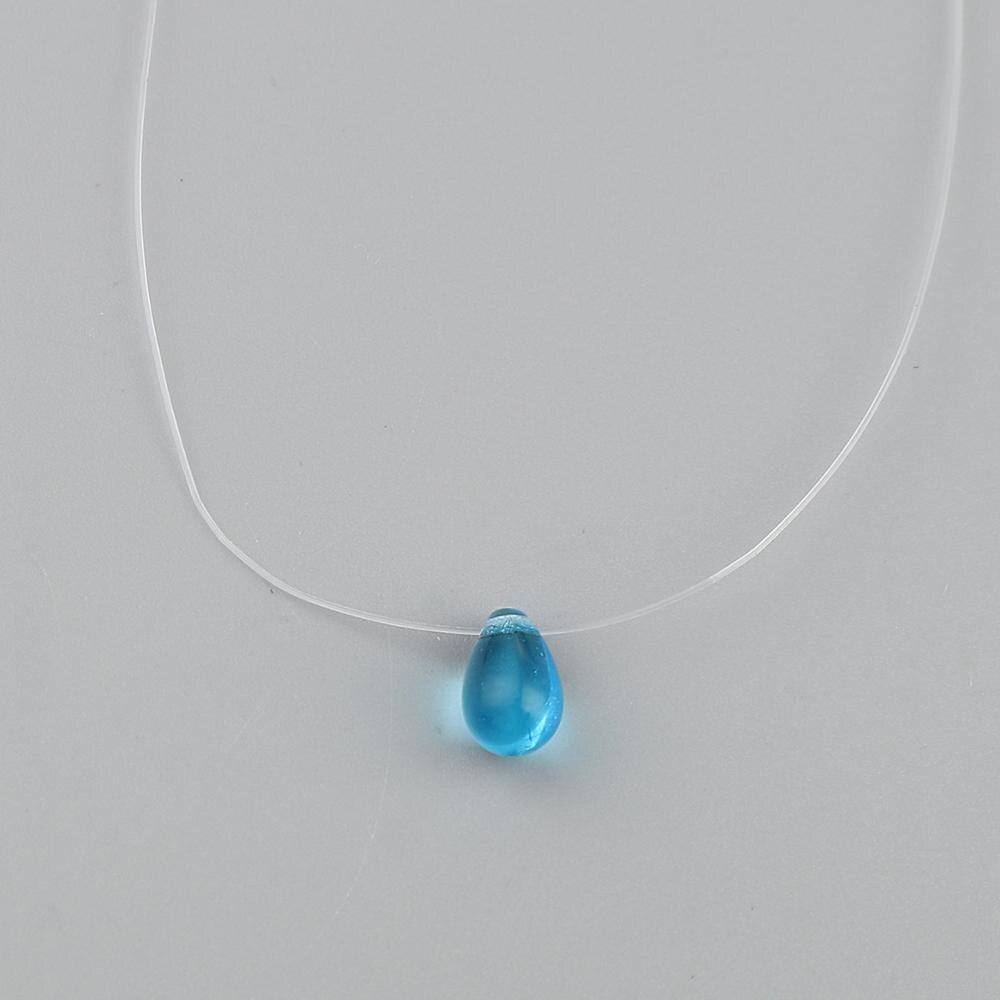 1PC Glass Colorful Drop Pendants Choker Necklace Invisible Fishing Line Chains Women Party Necklace Collar Jewelry
