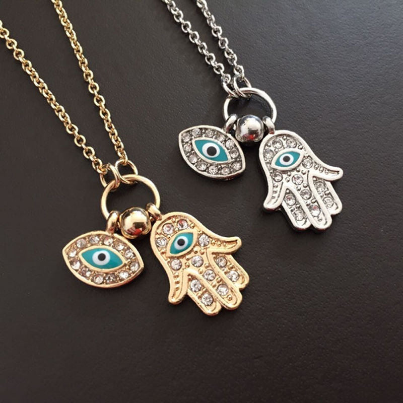 1PC Fashion Gold/Silver Blue  Hamsa Hand Fatima Palm Necklace For Women Men High Quantity Jewelry