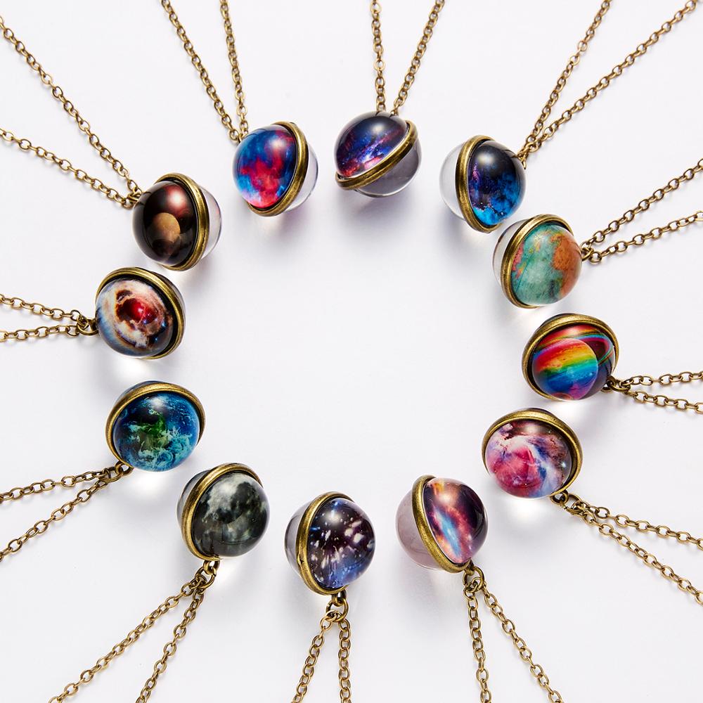 1PC Statement Gorgeous Colorful Glass Galaxy Planet Earth Universe Ball Pendant Link Chain Necklace Glow in the Dark