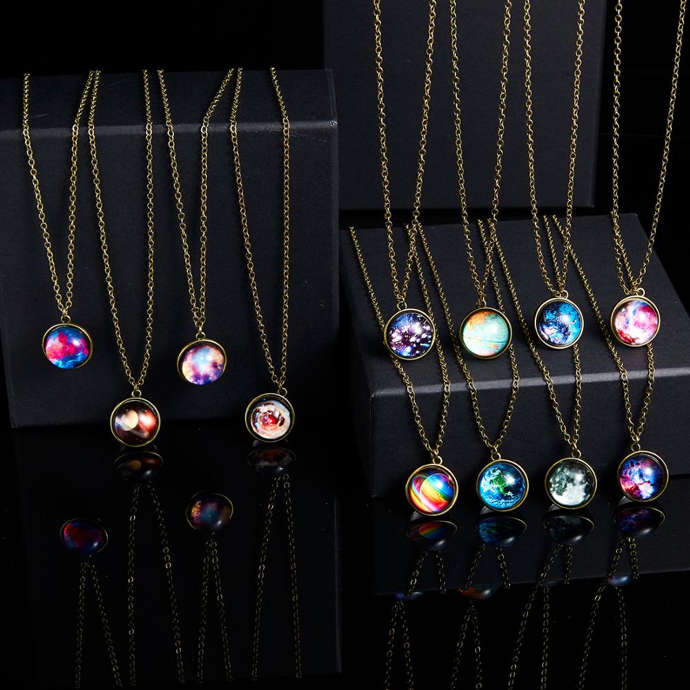 1PC Statement Gorgeous Colorful Glass Galaxy Planet Earth Universe Ball Pendant Link Chain Necklace Glow in the Dark