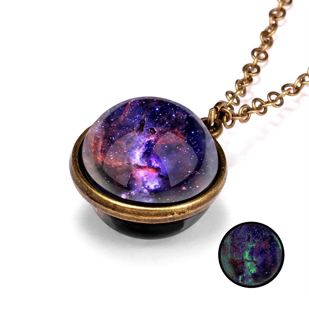 1PC Statement Gorgeous Colorful Glass Galaxy Planet Earth Universe Ball Pendant Link Chain Necklace Glow in the Dark
