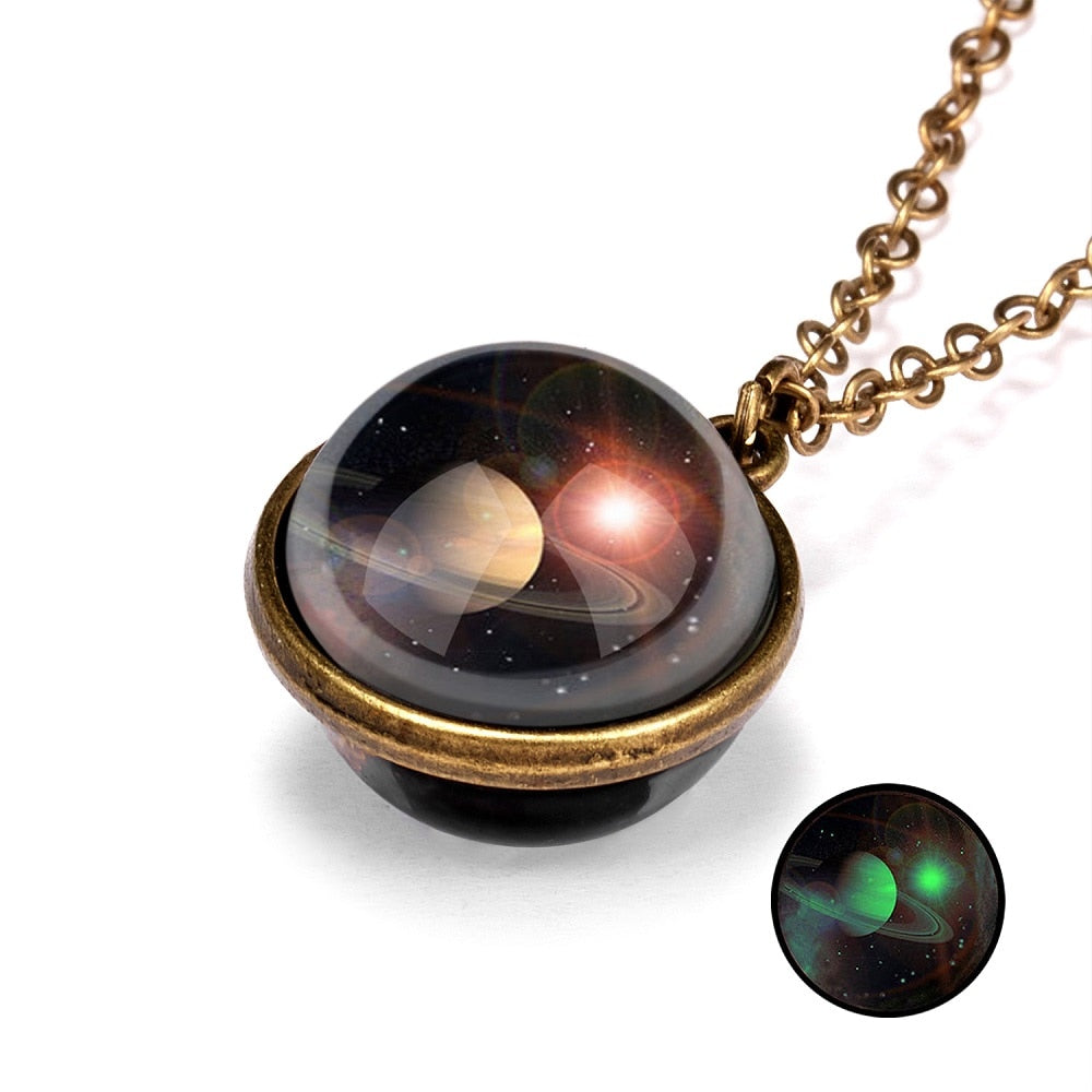 1PC Statement Gorgeous Colorful Glass Galaxy Planet Earth Universe Ball Pendant Link Chain Necklace Glow in the Dark