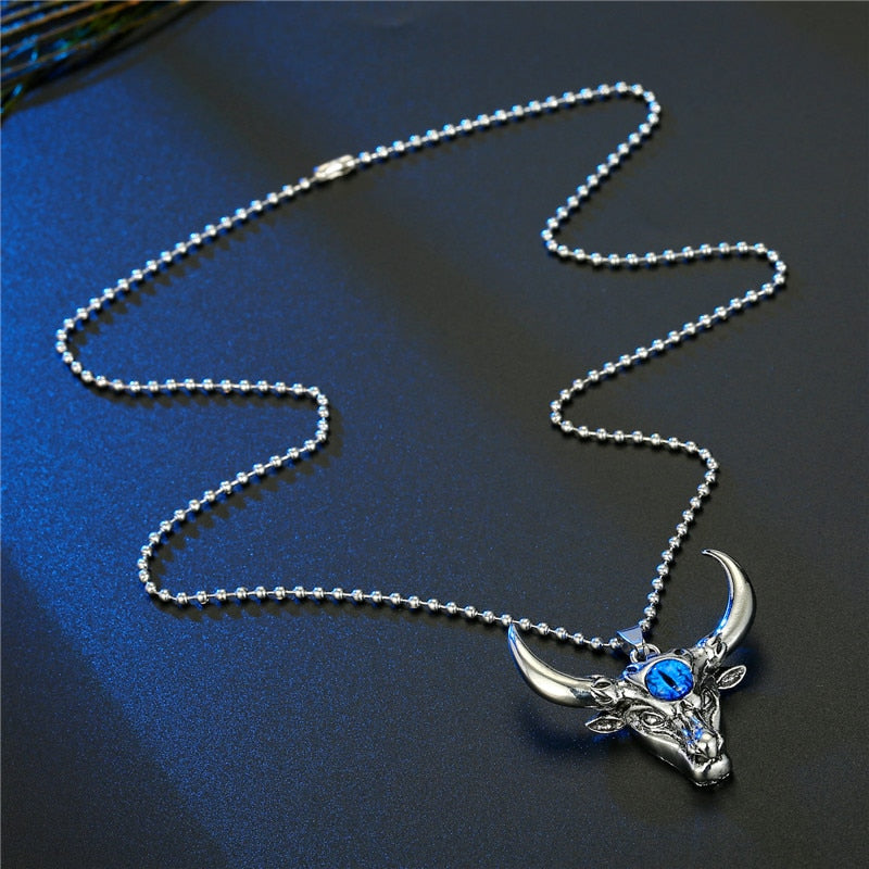1PC Gothic Personality Evil Eye Bull Head Necklace For Women Men Punk Vintage Metal Hand Palm Feather Pendant Choker Jewelry