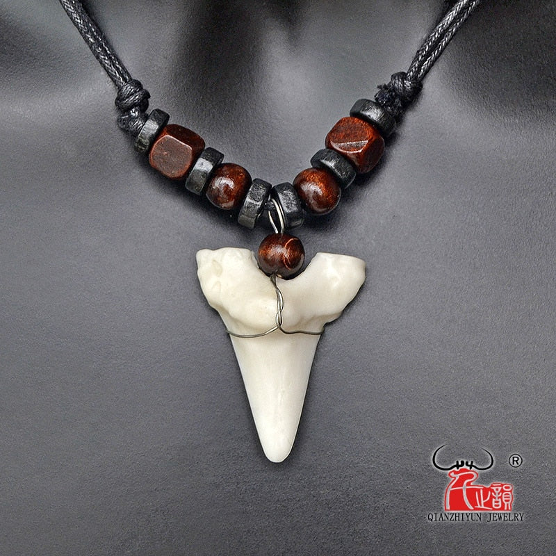 1PC Hawaii Surfer Jewelry Handmade Imitation Shark Teeth Pendant Zealand Maori Tribal bone Choker WoMen's Men's Necklace