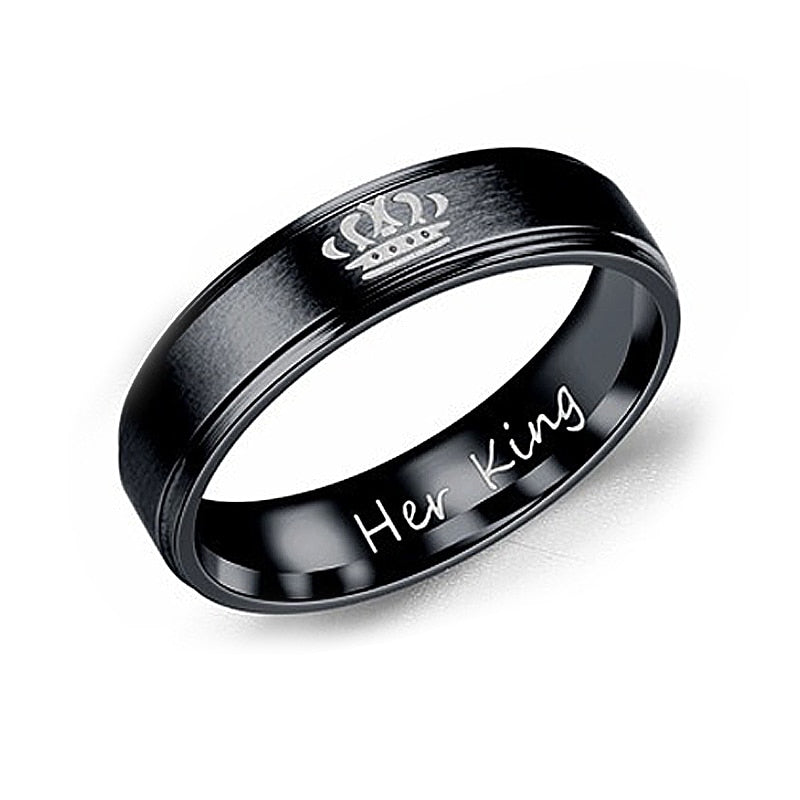 1PC Hot Her King His Queen Couples Crown Rings Retro 316L Titanium Steel Ring 2 Colors 7 Sizes