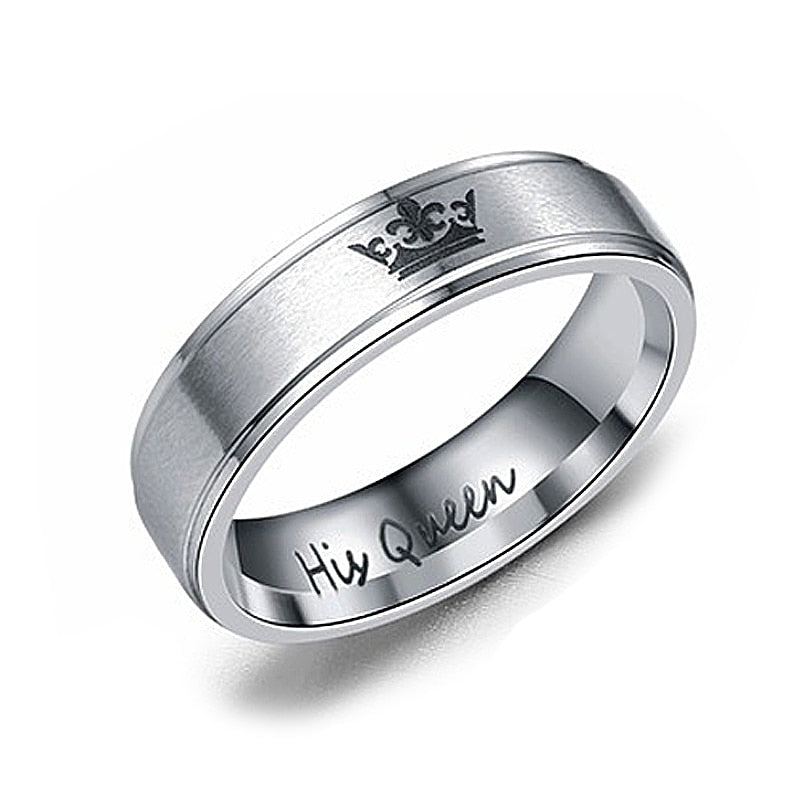 1PC Hot Her King His Queen Couples Crown Rings Retro 316L Titanium Steel Ring 2 Colors 7 Sizes