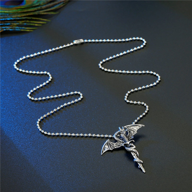 1PC Punk Gothic Cross Skull Scepter Statement Necklace For Women Men Unique Vintage Guitar Scissors Flying Dragon Pendant Choker
