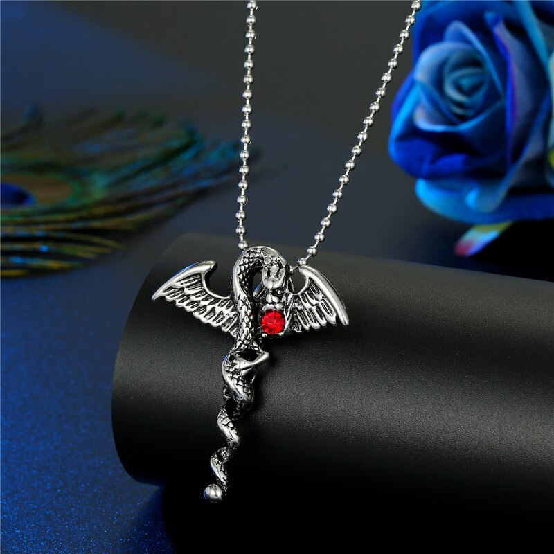 1PC Punk Gothic Cross Skull Scepter Statement Necklace For Women Men Unique Vintage Guitar Scissors Flying Dragon Pendant Choker