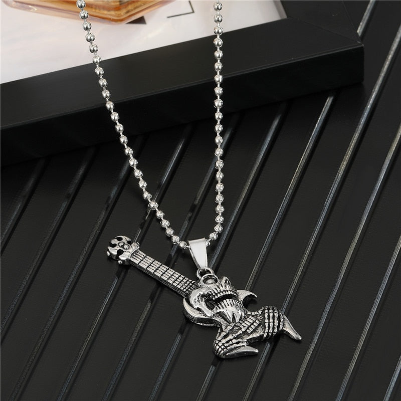 1PC Punk Gothic Knife Cross Army Tag Pendant Necklace For Men Women Cute Creative Guitar Splicing Cat Lovers Choker Jewelry N126