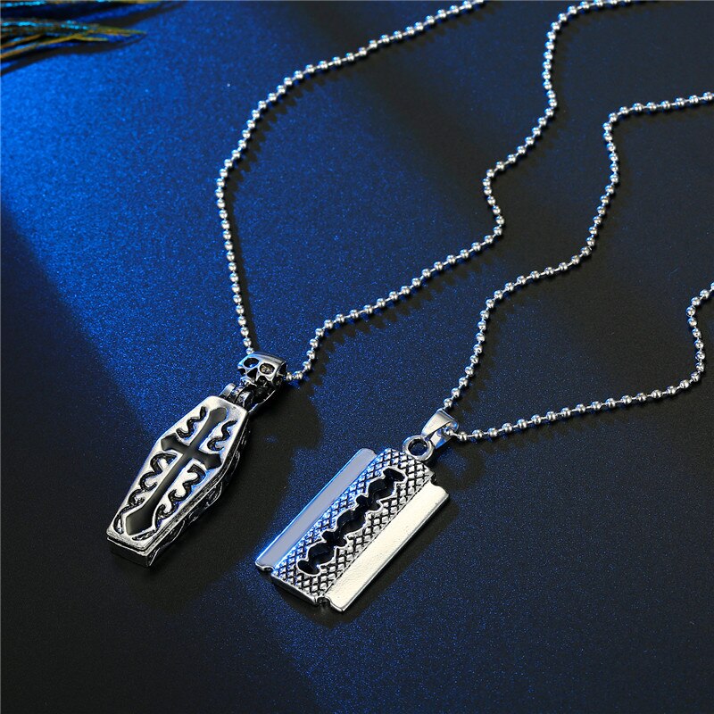 1PC Punk Personality Blade Skull Cross Pendant Necklace For Women Men Creative Gothic Openable Skeleton Coffin Choker Jewelry