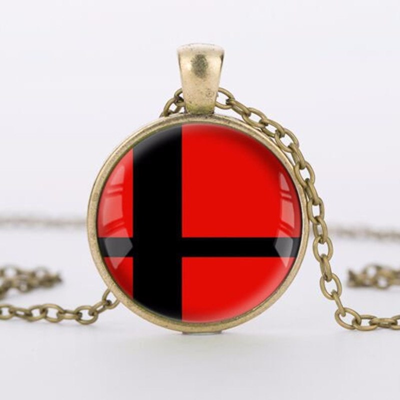 1PC Super Smash Bros Ball red and Black Pendant Glass Round silver necklace for men women gift choker Jewelry