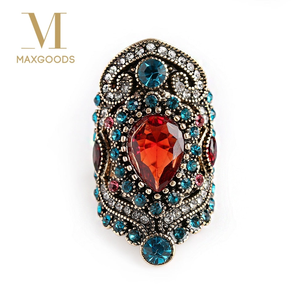 1PC Turkey Jewelry Pink Vintage Big Wedding Rings For Women Plating Gold Mosaic Crystal Fashion Love Gift