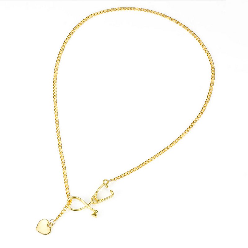 1PC Unisex Popular ER Stethoscope Heart Alloy Chain Pendant Necklace 4 Colors Fashion Jewelry