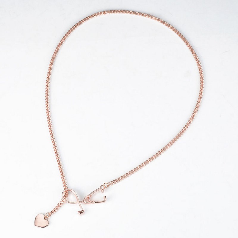 1PC Unisex Popular ER Stethoscope Heart Alloy Chain Pendant Necklace 4 Colors Fashion Jewelry