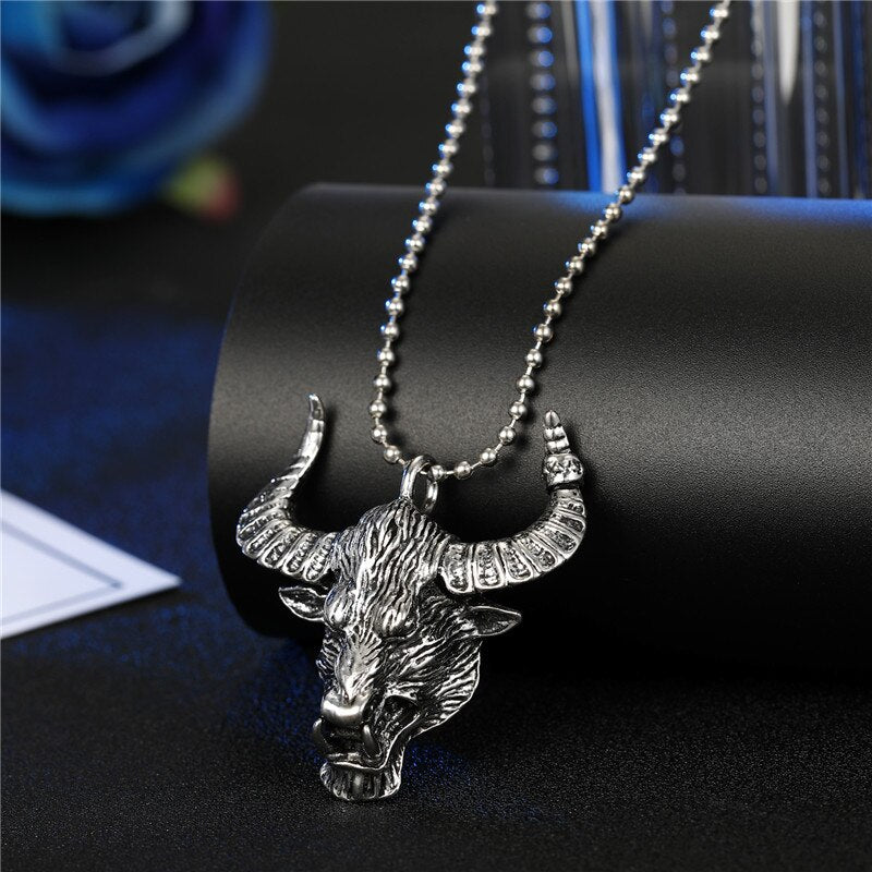 1PC Vintage Gothic Wing Skull Male Necklace Choker Punk Hiphop Bull Head Loin Big Pendant Necklace For Men Women Jewelry N798