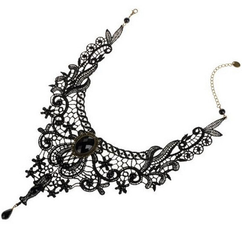 1PC Women Black Lace& Beads Choker Victorian Steampunk Style Gothic Collar Necklace Gift  Lots Bulk Jewelry