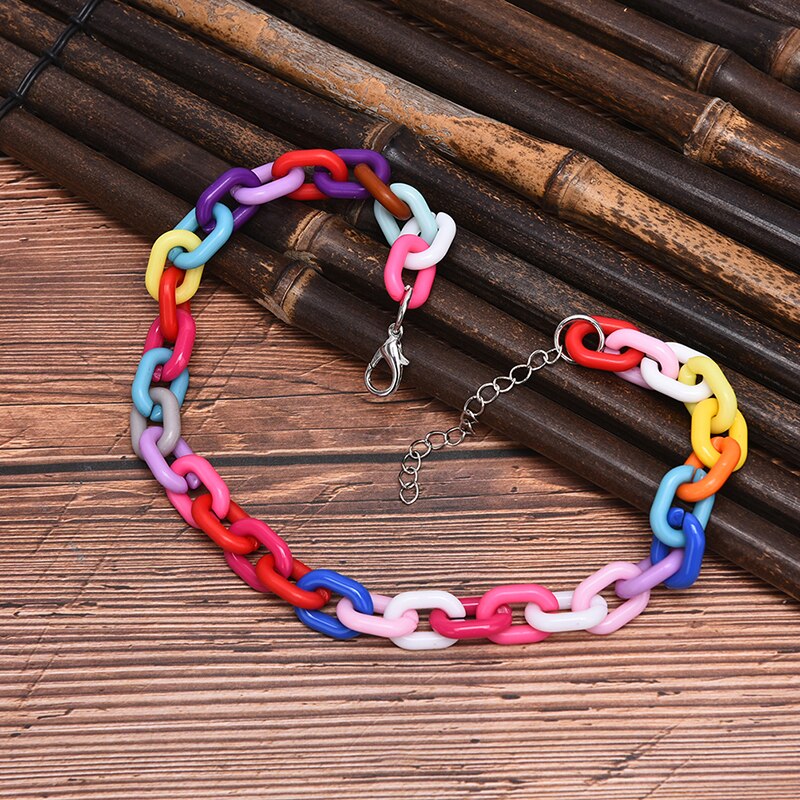 1PCS Adjustable Boho Rainbow Color Necklace Colorful Acrylic Link Chain Necklaces For Women Girls Jewelry Gifts