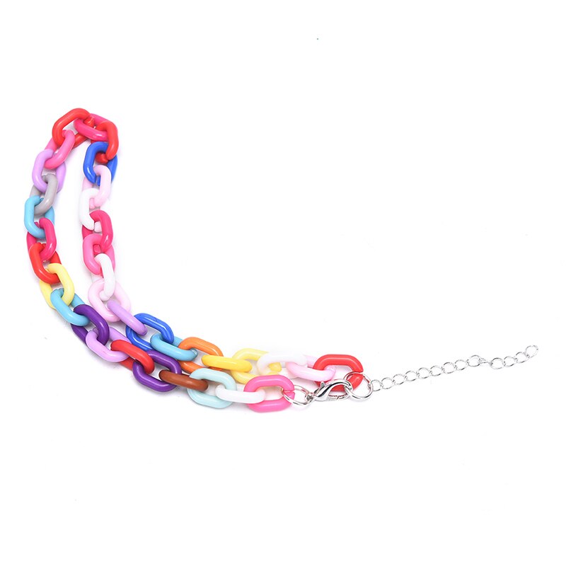 1PCS Adjustable Boho Rainbow Color Necklace Colorful Acrylic Link Chain Necklaces For Women Girls Jewelry Gifts