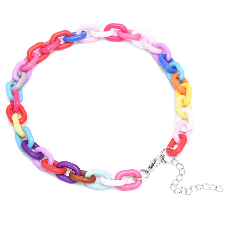 1PCS Adjustable Boho Rainbow Color Necklace Colorful Acrylic Link Chain Necklaces For Women Girls Jewelry Gifts