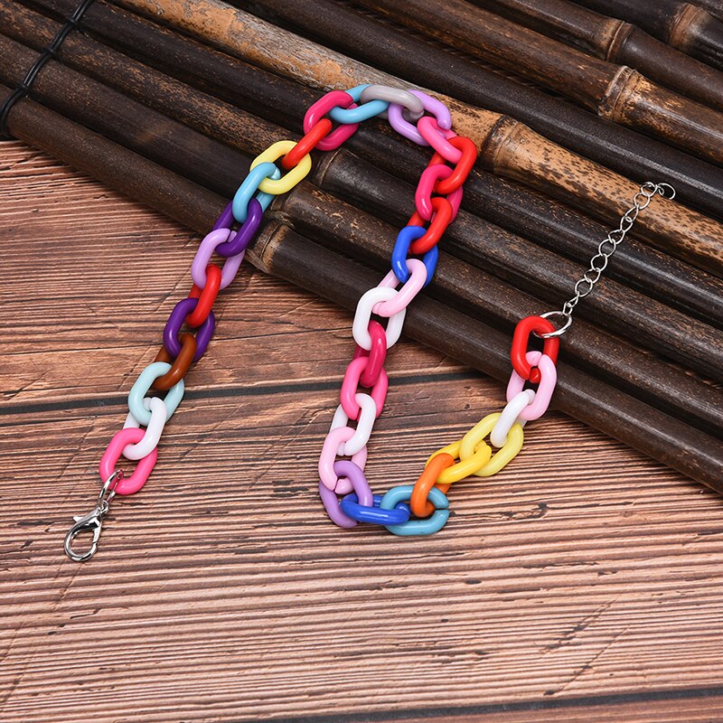1PCS Adjustable Boho Rainbow Color Necklace Colorful Acrylic Link Chain Necklaces For Women Girls Jewelry Gifts