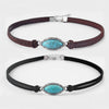 1PCS  Blue Stone Horse Eye Crackle Stone & Faux Korean Suede Leather Cord Adjustable Choker Necklace