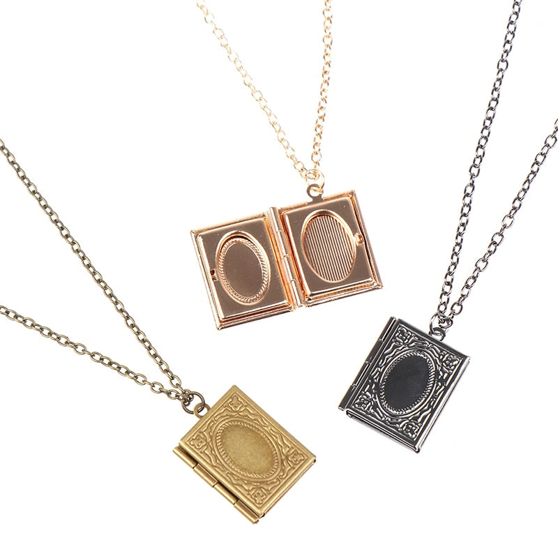 1PCS Fairy Tale Story Book DIY Secret Message Locket Necklace Pendant Vintage Gift For Lover Couples Custom Message 5 Colors