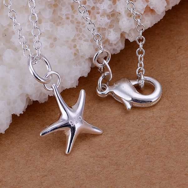 1PCS High-quality 925 stamped silver Color Fashion Star fish Necklace Pendant Necklace Wholesale Women Jewelry Necklace