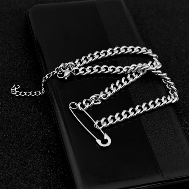 1PCS Silver color Stainless Steel Simple Paper Clip Necklace Rock Punk Style Safety Pin Pendant Necklaces скрепыши 2 коробка