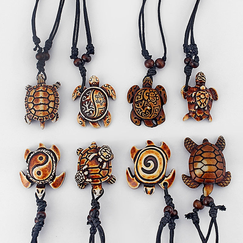 1PCS Styles Ethnic Tribal Faux Yak Bone Sea Turtle Pendants Necklace Resin Adjustable Jewelry