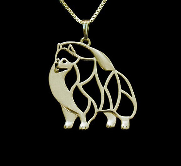 1PCS  cartoon Boho Chic Alloy pomeranian necklace dog pendant jewelry golden colors plated