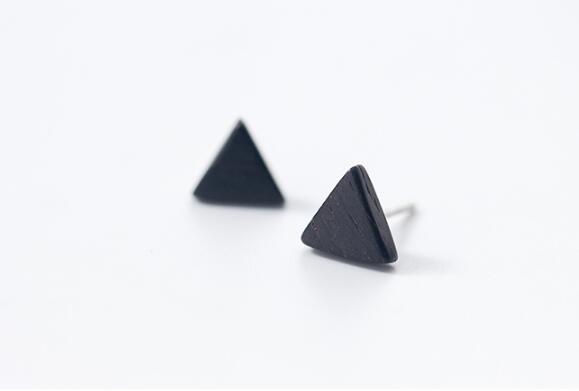 1Pair 7mm Authentic Real 100% 925 Sterling Silver Jewelry WOOD xylon Triangle Geometric Stud Earrings gtle2277