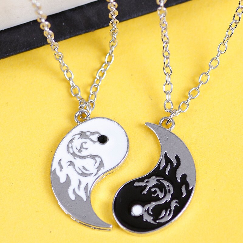 1Pair Dragon pattern Couple Neckalces Choker Black White Pendant Necklace Jewelry Yin Yang Tai Chi Shaped Pendants Necklace