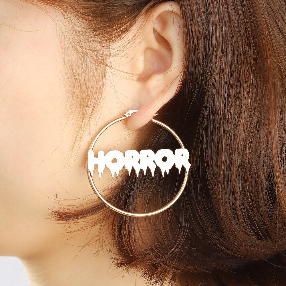 1Pair Personalized Customized Hoop Earrings For Women Earrings Horror Circle Stainless steel Halloween Party Jewelry Gift