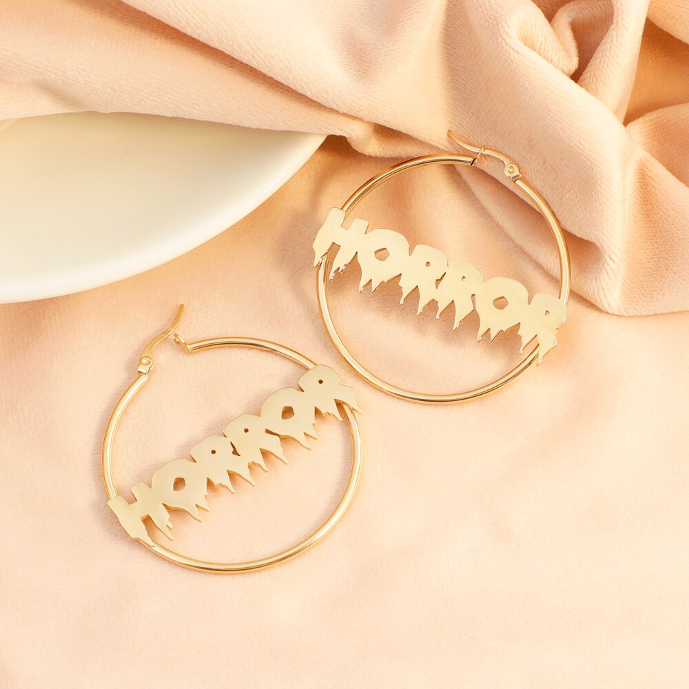 1Pair Personalized Customized Hoop Earrings For Women Earrings Horror Circle Stainless steel Halloween Party Jewelry Gift