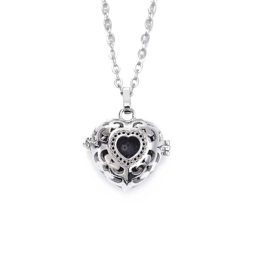 1Pc Antique Silver 16mm Lava Stone Aromather Pendant Essential Oil Diffuse Necklace For Jewelry