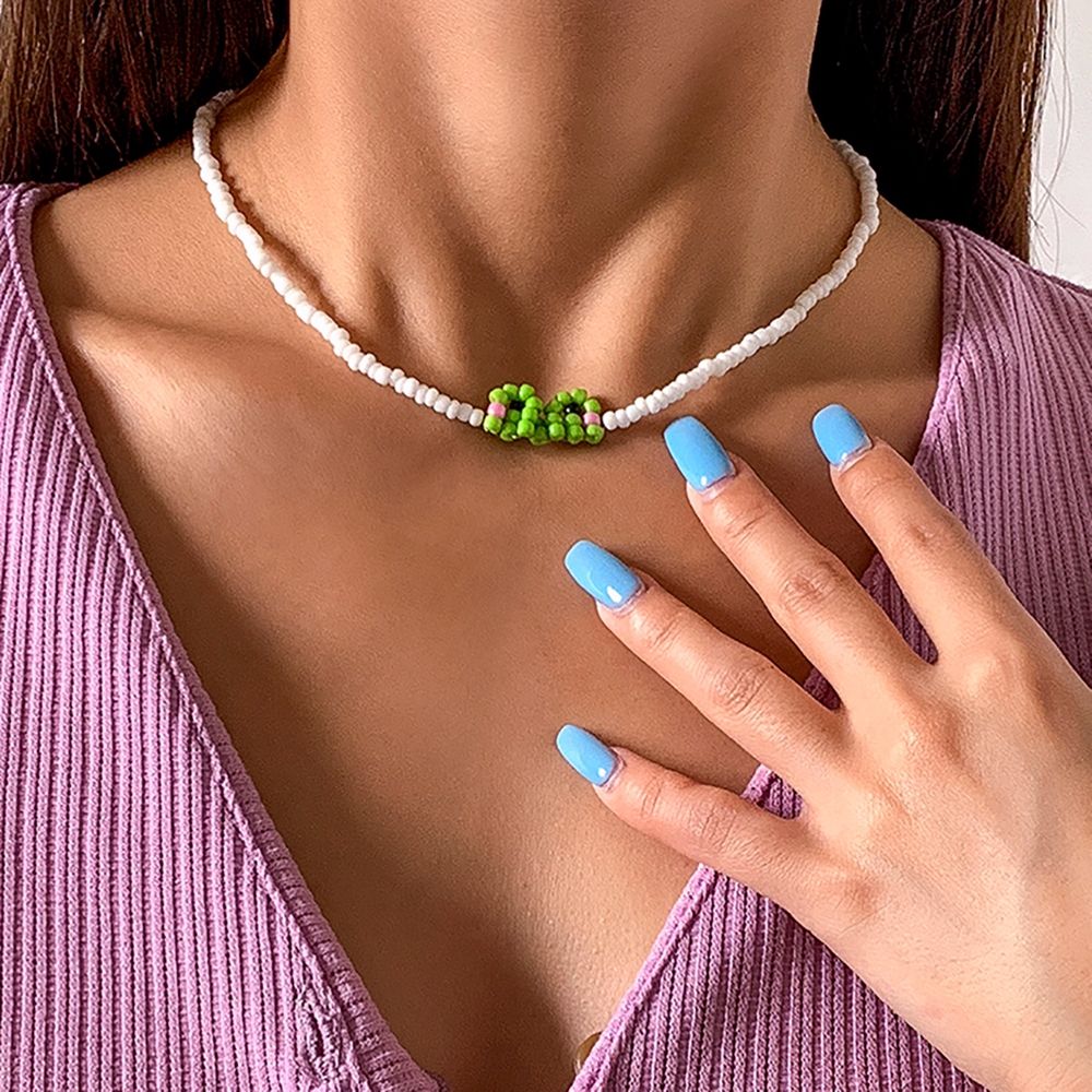 1Pc Bohemian Creative Weaving Multicolor Rice Bead Ring Necklace Cartoon Beaded Frog Brcaelets Jewelry