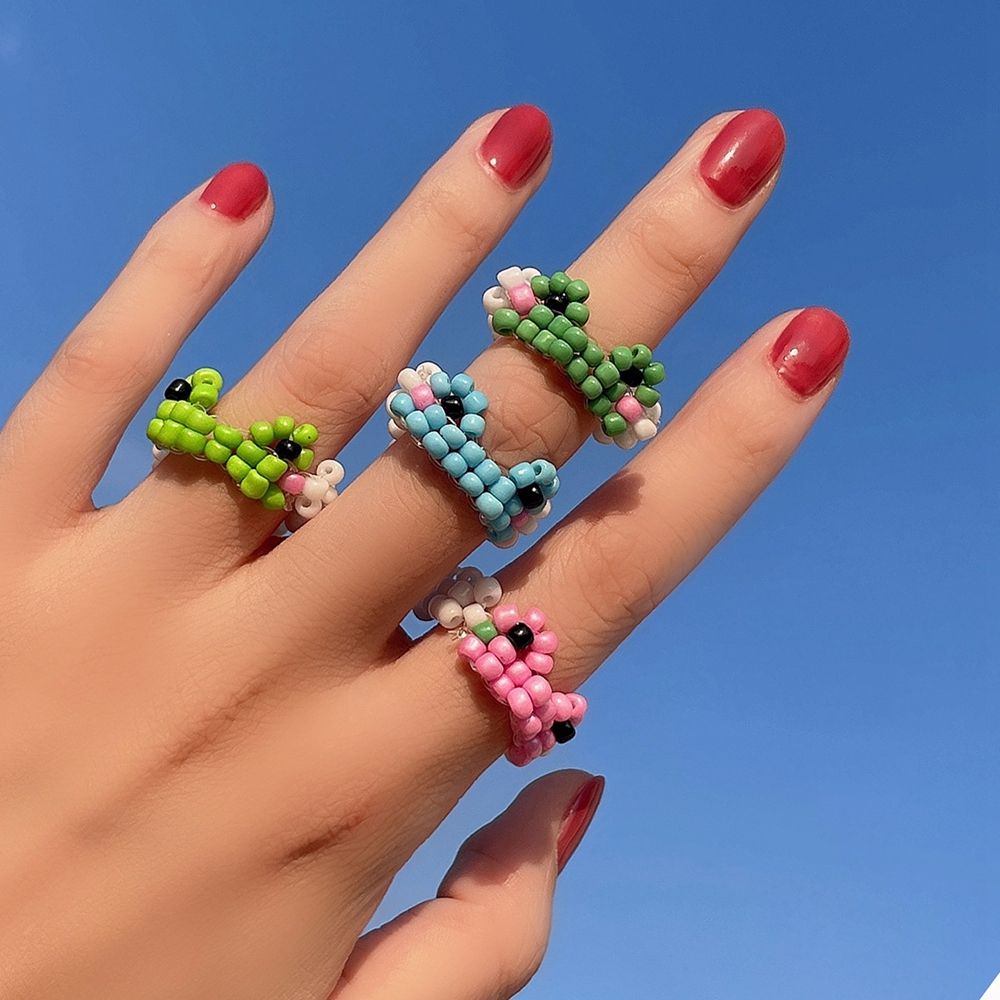1Pc Bohemian Creative Weaving Multicolor Rice Bead Ring Necklace Cartoon Beaded Frog Brcaelets Jewelry