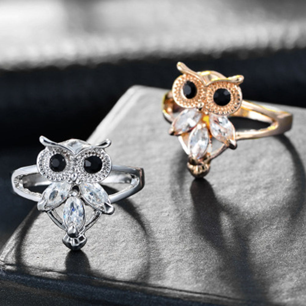 1Pc Fashion Jewelry Silver Gold Color Crystal Owl Ring Jewelry For Women 4 sizes