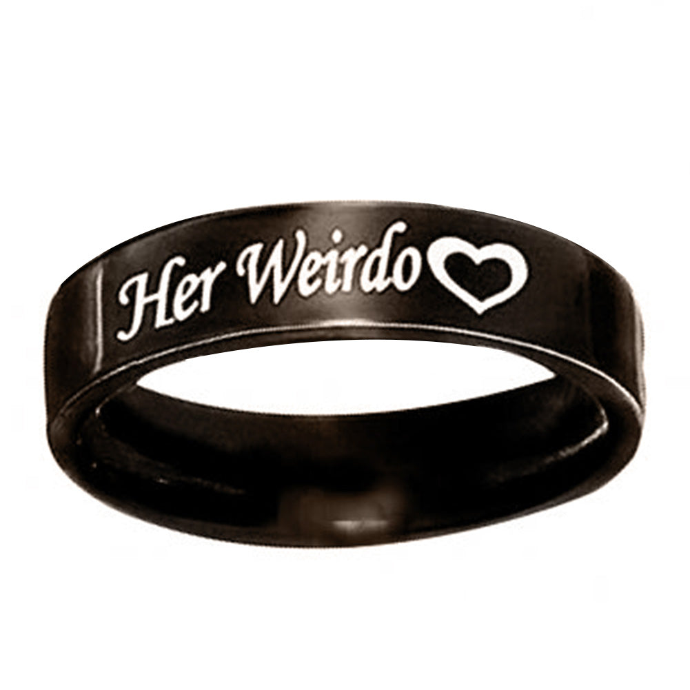 1Pc His Crazy Her Weirdo Wedding Engagement Letter Print Couple Ring Jewelry