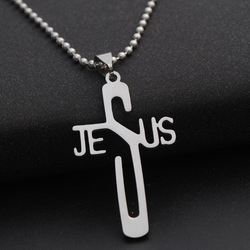 1Pc JESUS Cross Pendant Necklace Jewelry Stainless Steel Chain Christian Symbol Nice  Gifts  2022