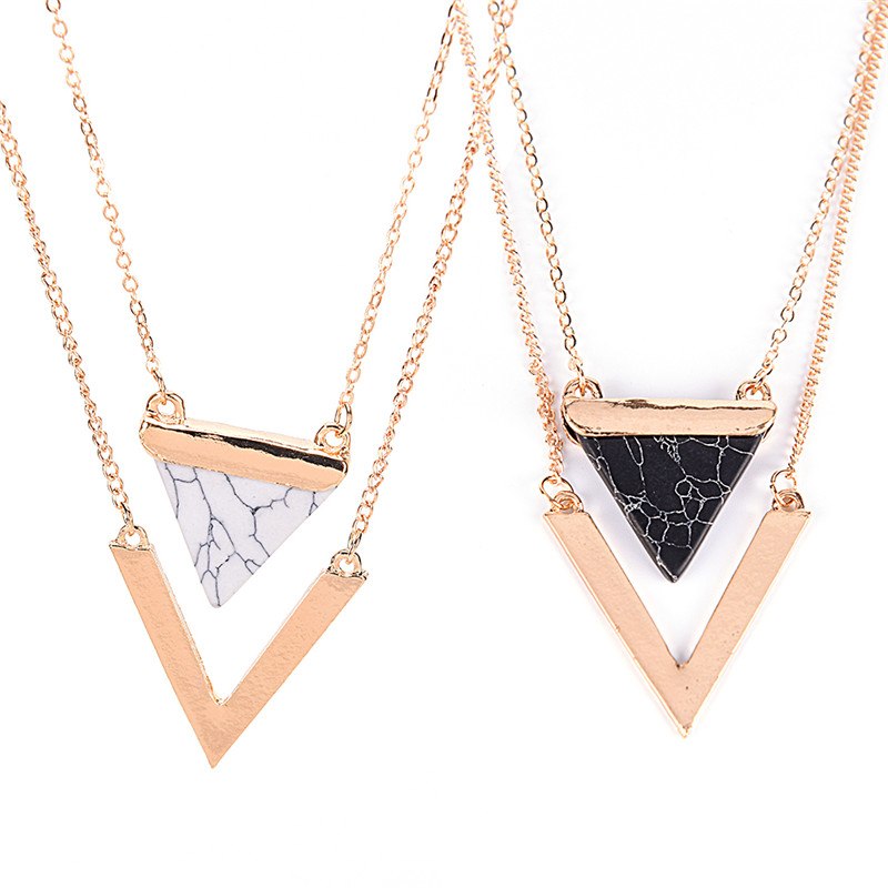 1Pc Triangle Turquoises Necklace For Women Gold Color Chain Chocker Necklace