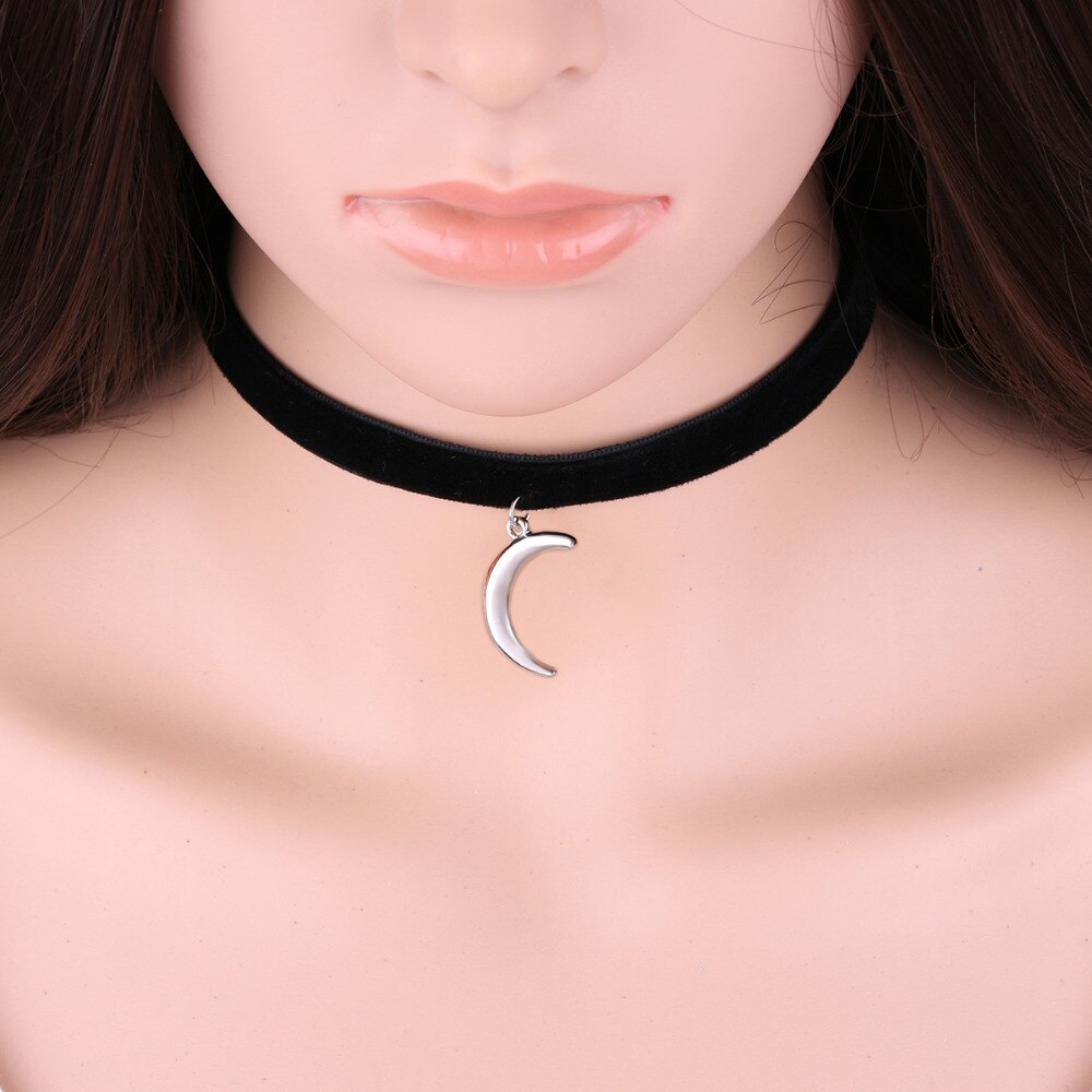 1Pc  3D Moon Pendant Black Korea Velvet Rope Choker Collar Necklace Female Collier Bijoux Girls Gift