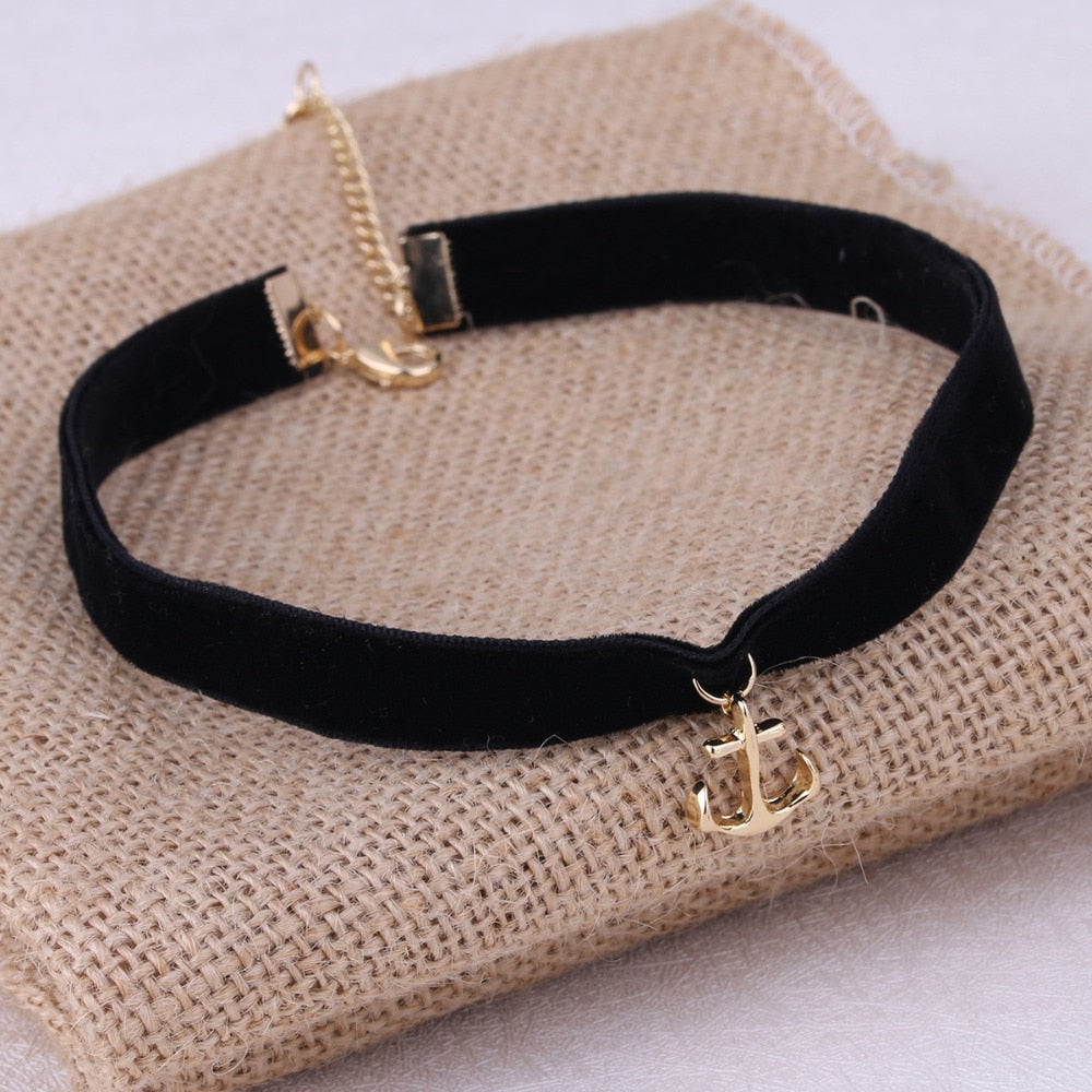 1Pc  Sailor Anchor Pendant Black Korea Velvet Rope Choker Collar Necklace Female Collier Bijoux Girls Gift